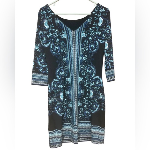 WHBM Reversible Dress Womens XS Black/Floral Form-Fitting Silky Knee Length - Picture 3 of 8